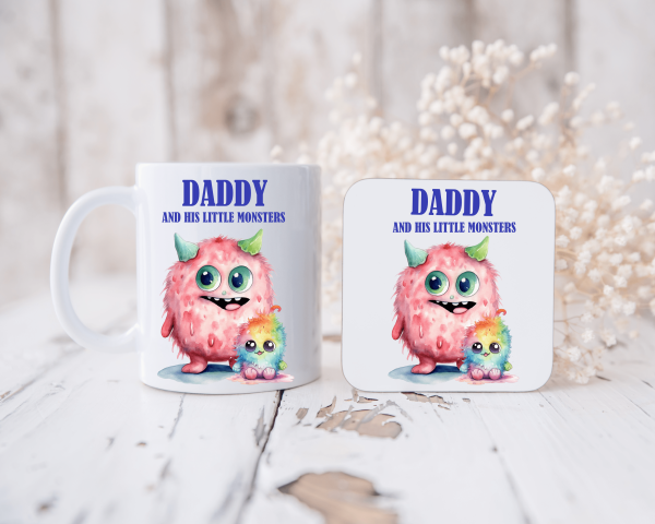 Daddy and His Little Monsters Mug and Coaster Set