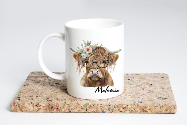 Personalised Highland Cow Wearing Glasses Mug
