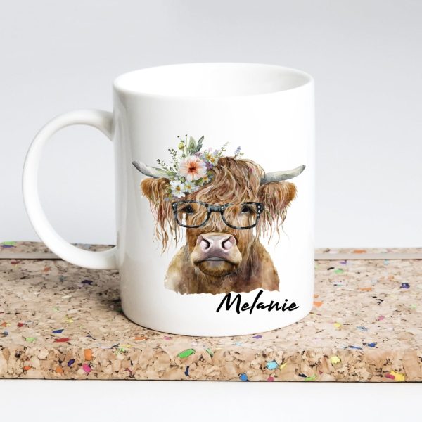 Personalised Highland Cow Wearing Glasses Mug