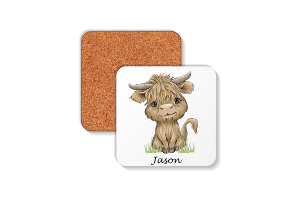 Personalised male Highland Cow Coaster