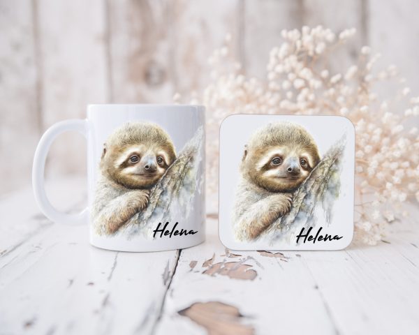 Personalised Sloth Mug and Coaster Set