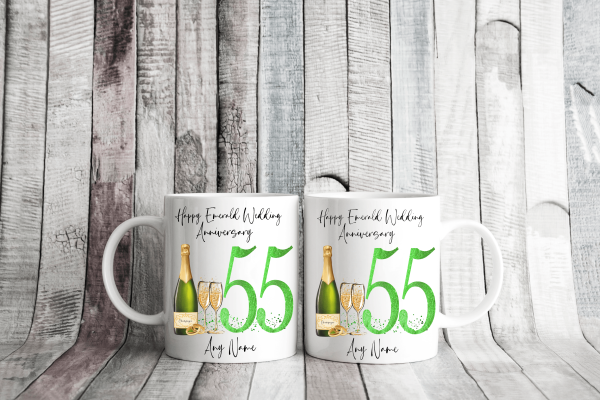 Personalised Emerald Wedding Anniversary Mug Set