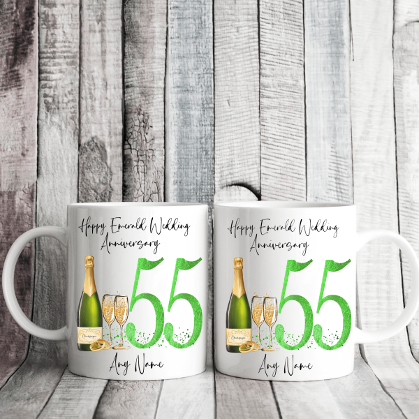 Personalised Emerald Wedding Anniversary Mug Set