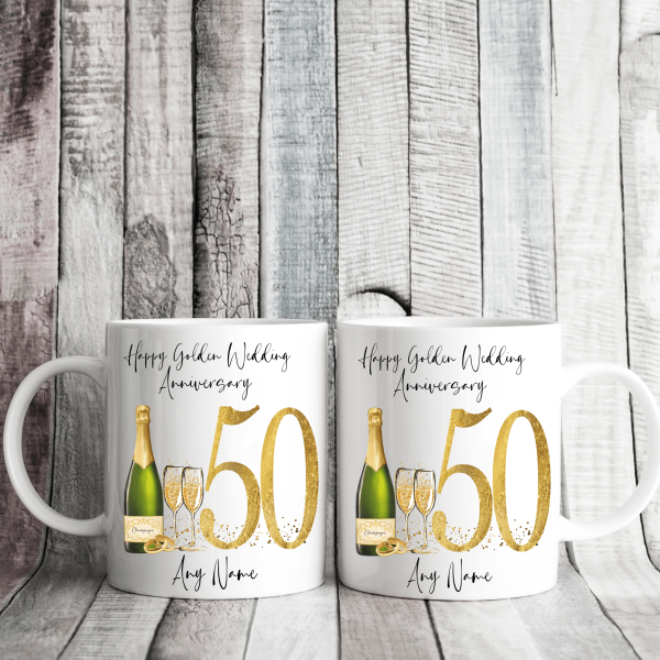 Personalised Golden Wedding Anniversary Mug Set