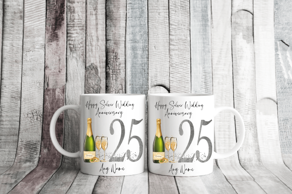 Personalised Silver Wedding Anniversary Mug Set