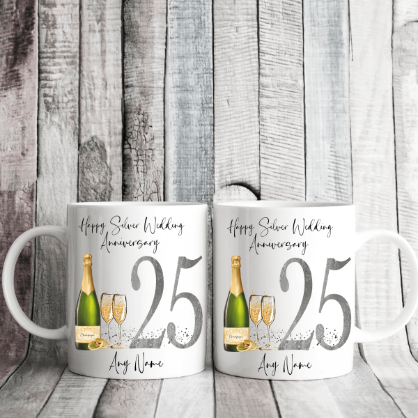 Personalised Silver Wedding Anniversary Mug Set