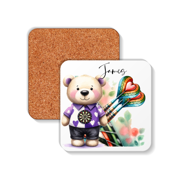 Personalised Dart Player Bear Coaster