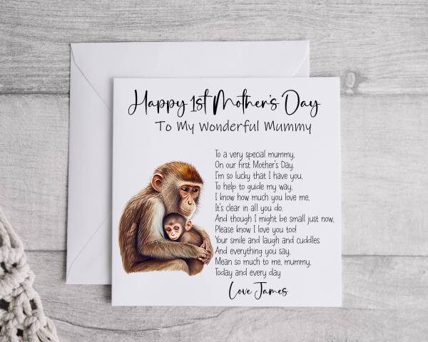monkey first mothers day card