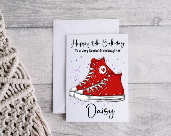 Personalised Red Hi-Top Trainers Birthday Card