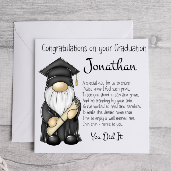 Personalised Male Gnome Graduation Card