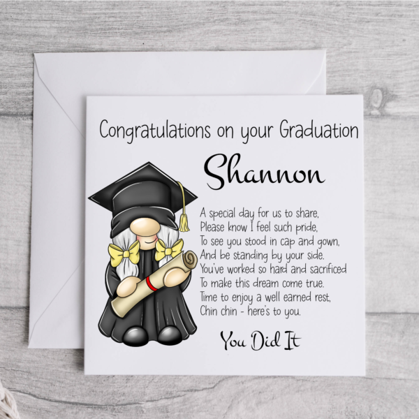 Personalised Female Gnome Graduation Card