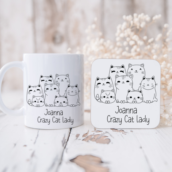 Personalised Crazy Cat Lady Mug & Coaster Set