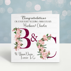 Floral Ruby Wedding Anniversary Card
