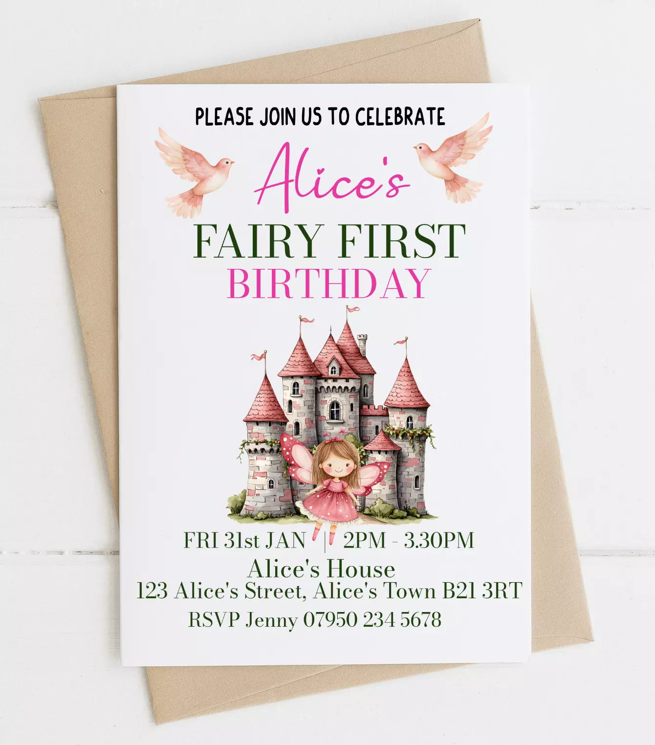 Personalised Fairy 1st Birthday Party Invitations