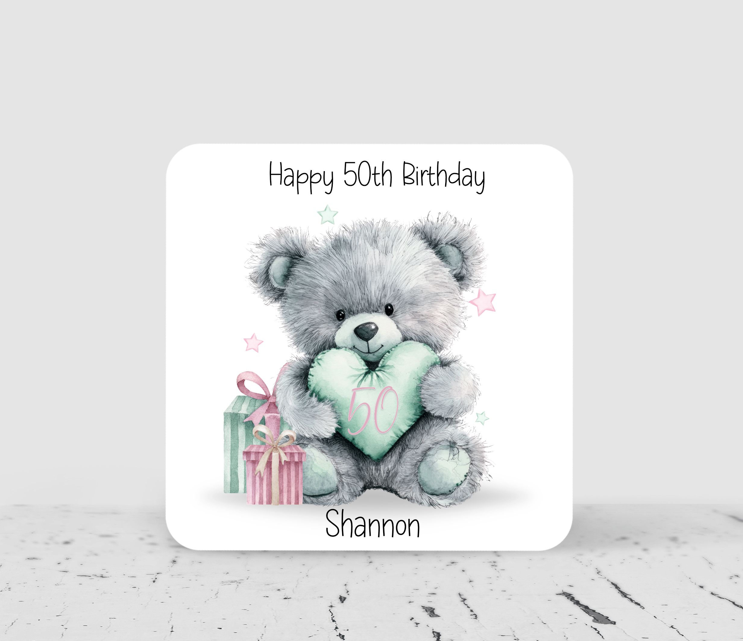 Personalised 50th Birthday Teddy Coaster