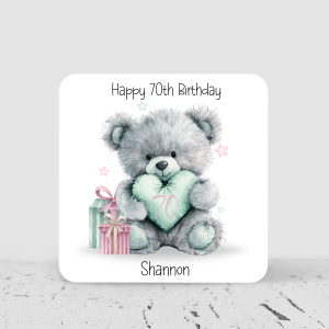 Personalised 70th Birthday Teddy Coaster