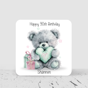 Personalised 90th Birthday Teddy Coaster