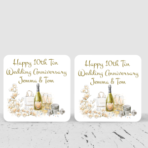 10th Wedding Anniversary Coaster Set