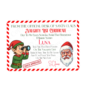 Personalised Santa Naughty List Certificate