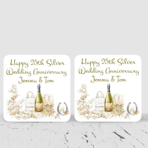 25th Wedding Anniversary Coaster Set