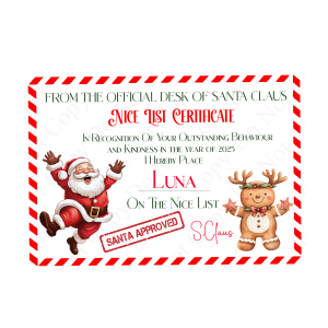 Personalised Santa Nice List Certificate