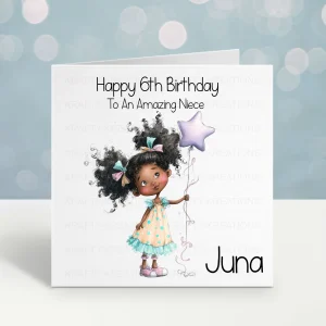 Black Girl With Balloon Birthday Card