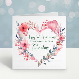 Personalised Floral Heart Wife Anniversary Card