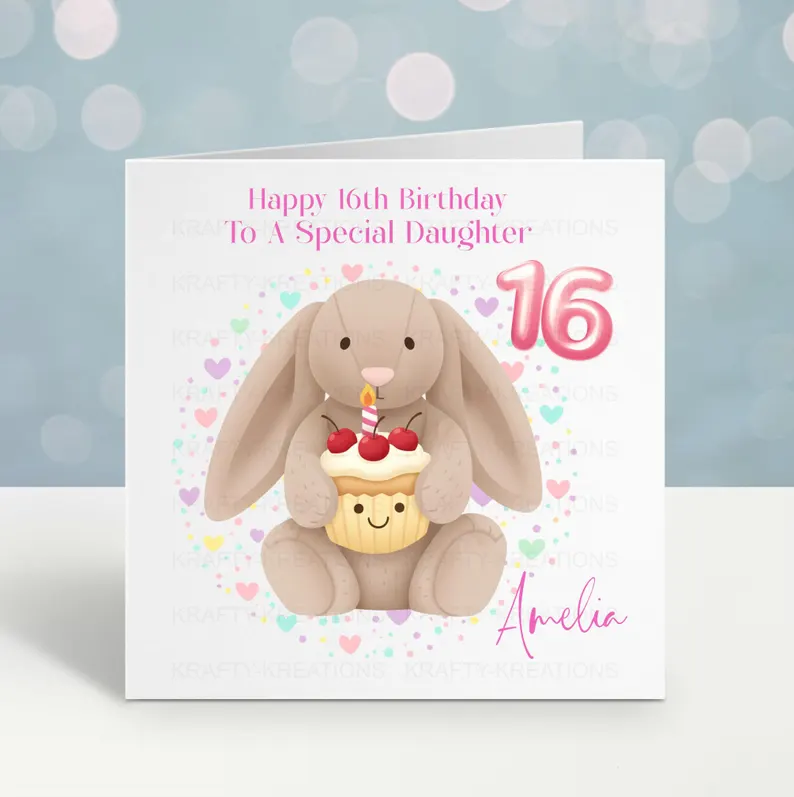 Plushie Bunny Cupcake Birthday Card