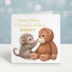 Personalised Cute Monkey & Teddy Bear Birthday Card for a Special Friend