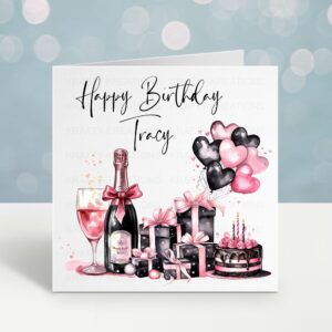Personalised Pink & Black Birthday Card