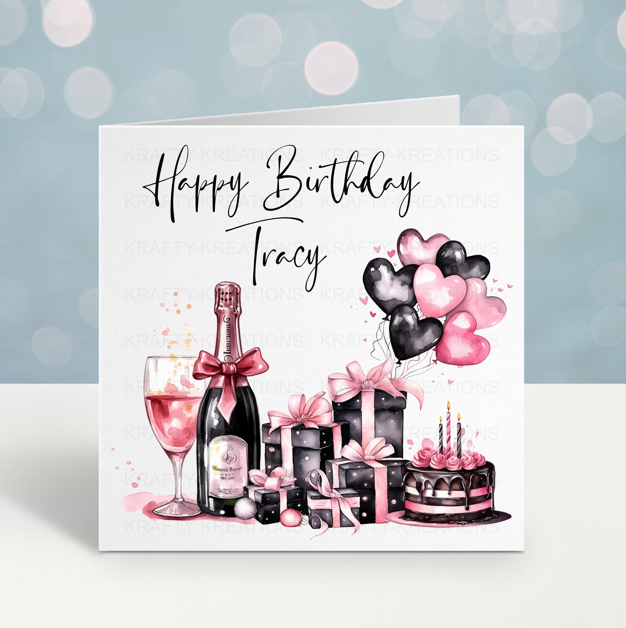 Personalised Pink & Black Birthday Card