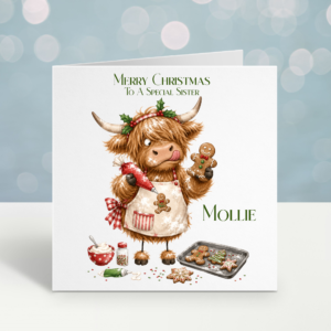 Personalised Highland Cow Baker Christmas Card