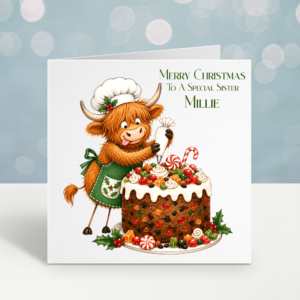 Personalised Highland Cow Cake Maker Christmas Card