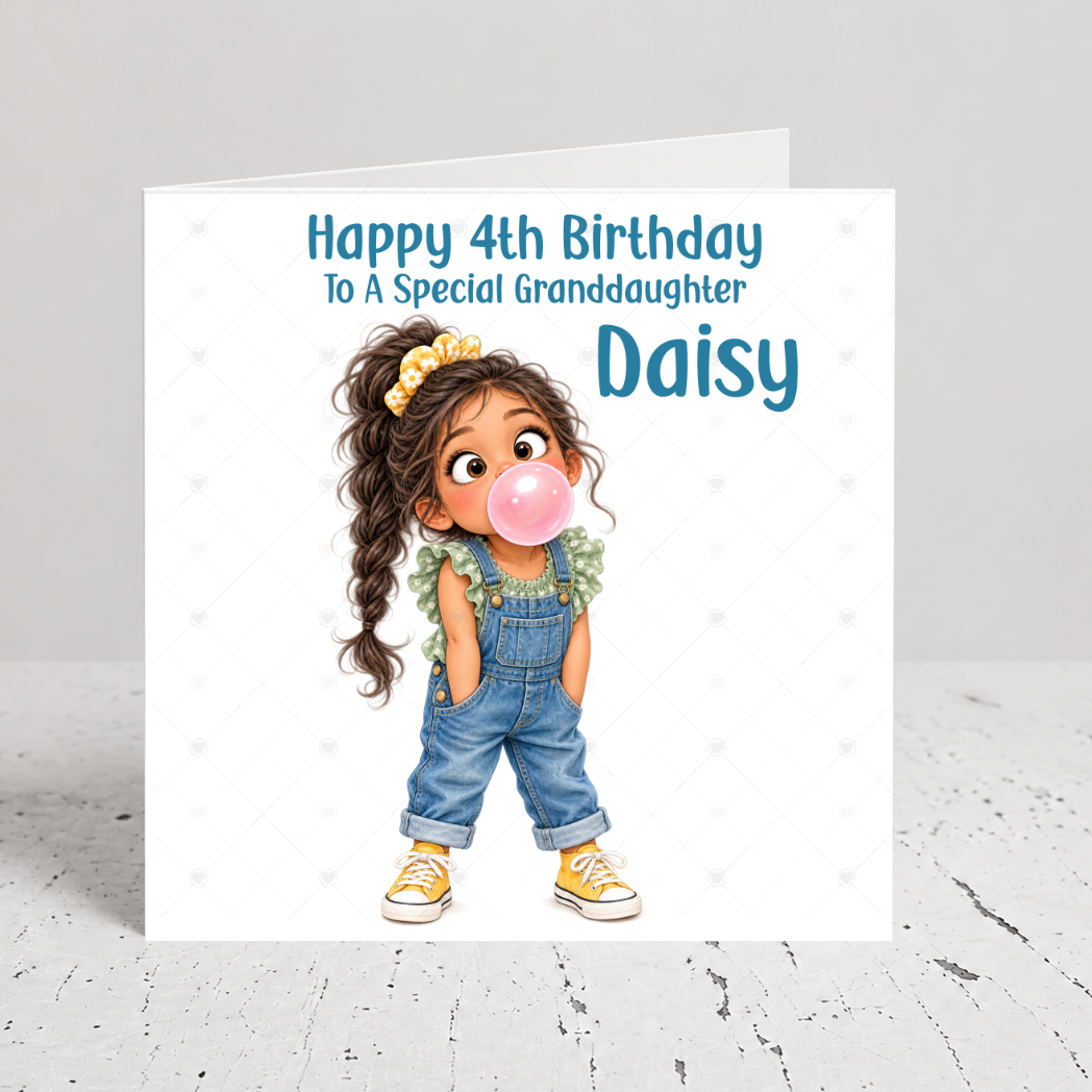 Personalised Girls Birthday Card – Bubblegum Bubble