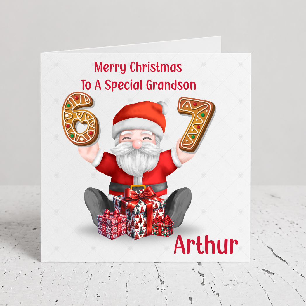 Personalised 6 7 Christmas Card – Santa Gingerbread Design