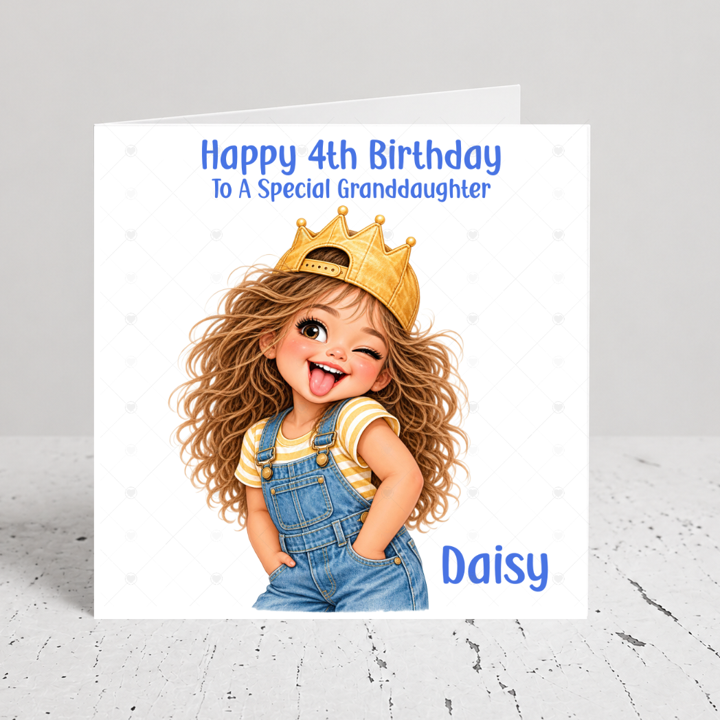 Personalised Girls Birthday Card – Cheeky Girl with Gold Crown