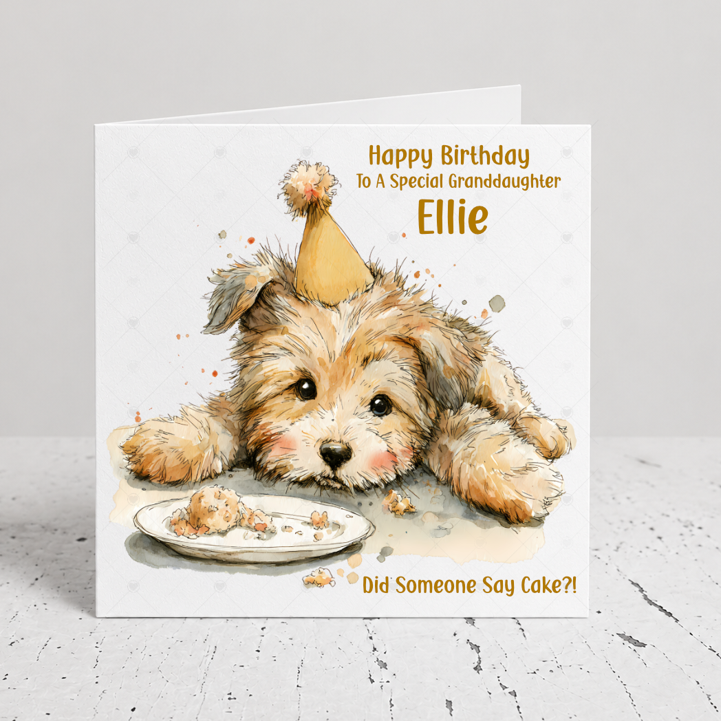 Personalised Dog and Cake Birthday Card