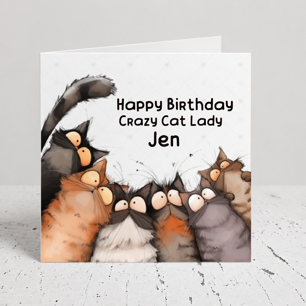 Personalised Crazy Cat Lady Birthday Card