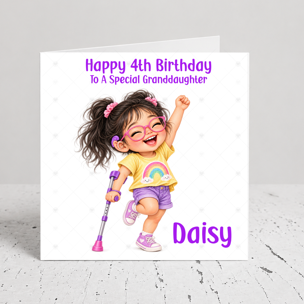 Personalised Girl with Crutch Birthday Card