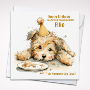 Personalised Dog and Cake Birthday Card