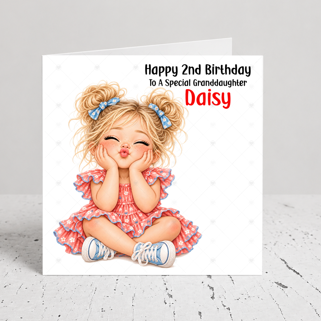 Personalised Girls Birthday Card – Cute Girl Blowing Kisses