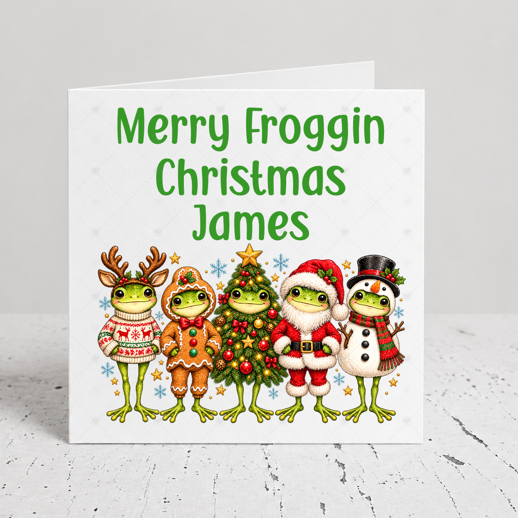 Personalised Merry Froggin Christmas Card – Funny Festive Frogs