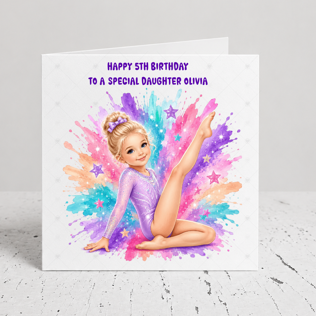 Personalised Gymnastics Birthday Card | Seated Leg Hold