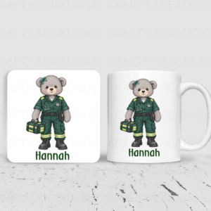 Personalised Paramedic Teddy Bear Mug & Coaster Set
