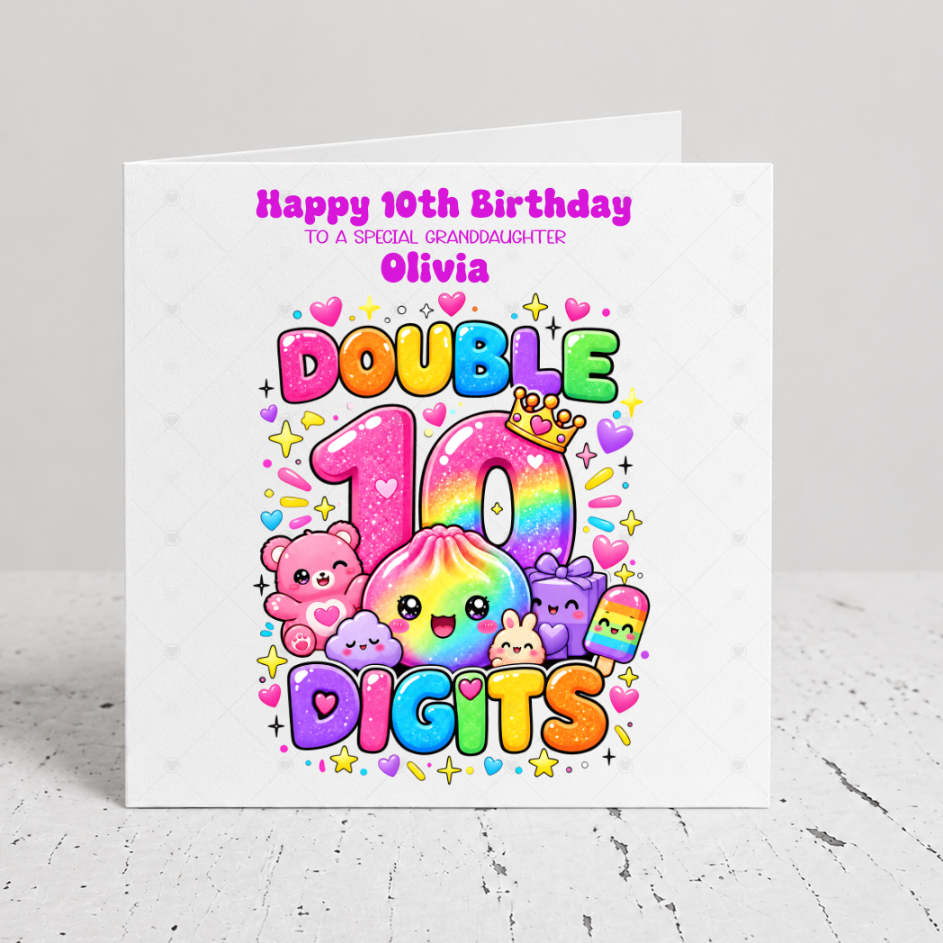 Personalised Squishies 10th Birthday Card
