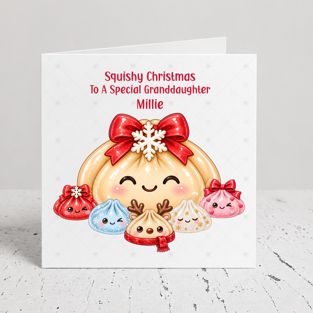 Personalised Squishy Christmas Card – Kawaii Dumplings Xmas Card
